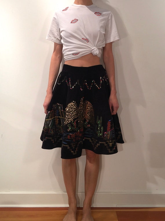 1950s Mexican Circle Skirt Black Velvet Souvenir H