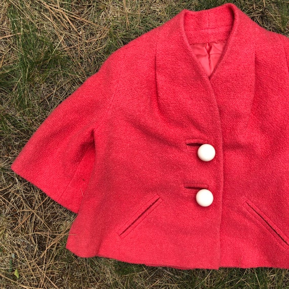 60's Hot Pink Wool Bouclé Cropped Swing Jacket Wi… - image 6