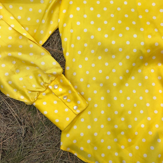60s Yellow Satin Polka Dot Button Up The Back Pet… - image 8