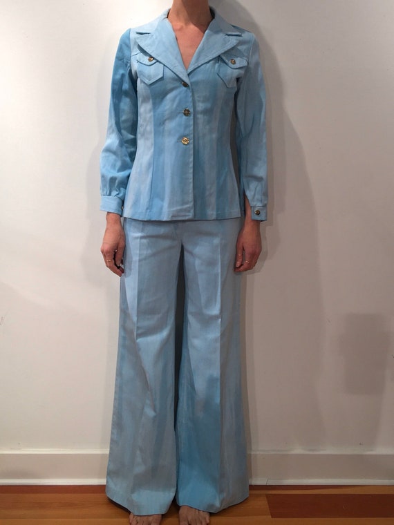 70s Tie Dye Ombre Blue White Bell Bottoms And Jack