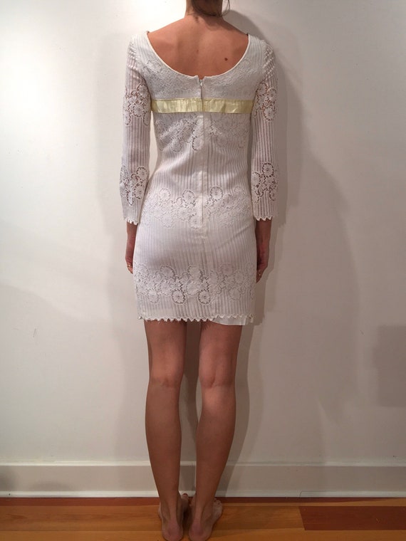 60s White Lace Mini Dress Boho Hippy Wedding XS - image 3