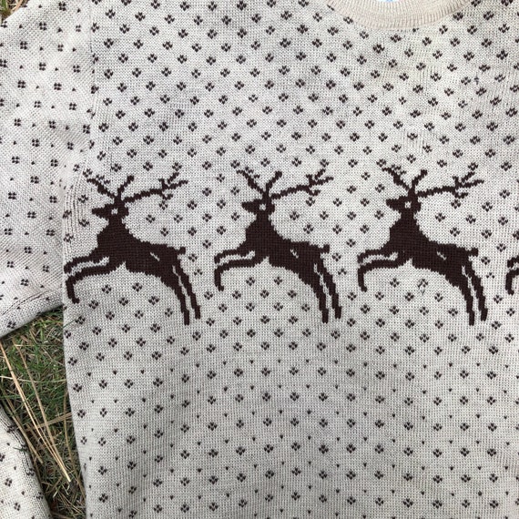 60s Rockee USA Leaping Stags Beige Wool Christmas… - image 8