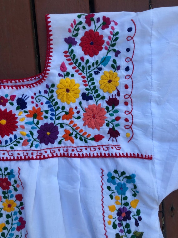 80s Mexican Boho Hand Embroidered Tunic Wedding H… - image 7