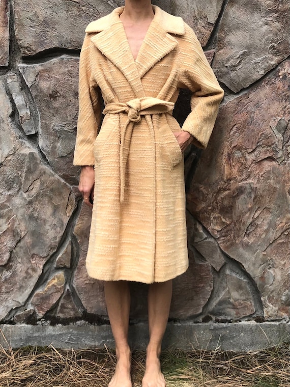 50s Lilli Ann Pale Peach And White Wool Winter Co… - image 1