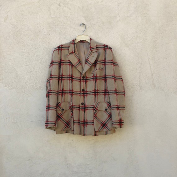 40s Wool Jacket Blanket Striped Coat Check Plaid … - image 1