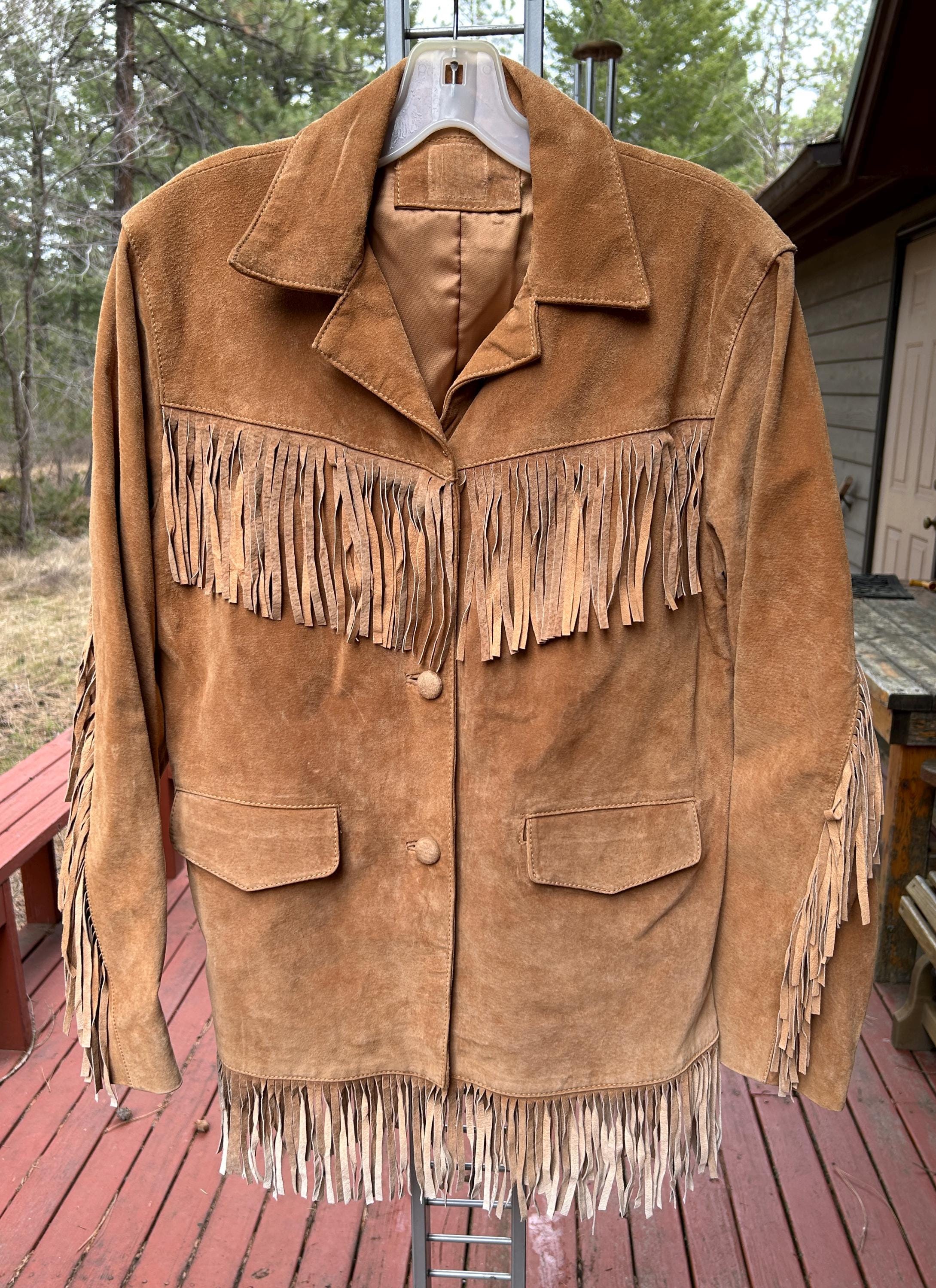 80s Fringe Leather Jacket//western Styled//all Suede//4.5 Inch