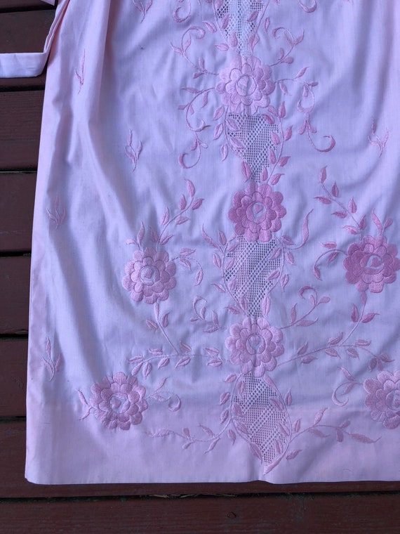 60's Pink Lace Cotton Embroidered Floral Sheath D… - image 8