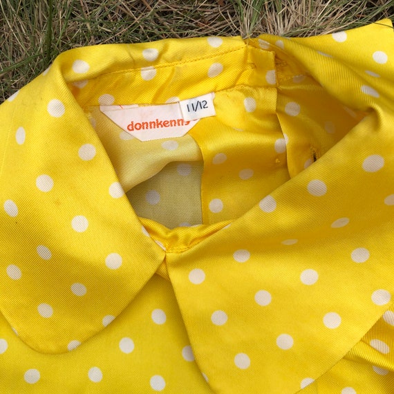 60s Yellow Satin Polka Dot Button Up The Back Pet… - image 7