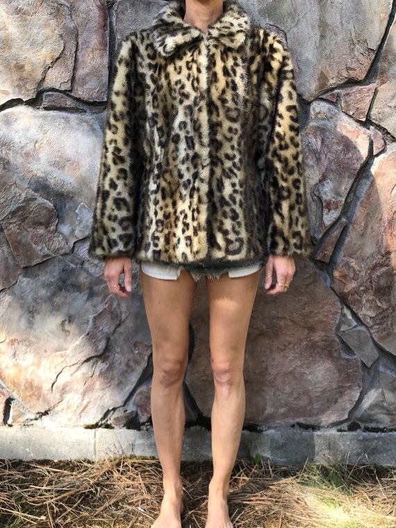 90s Fake Fur Leopard Animal Print Swing Coat Jacke