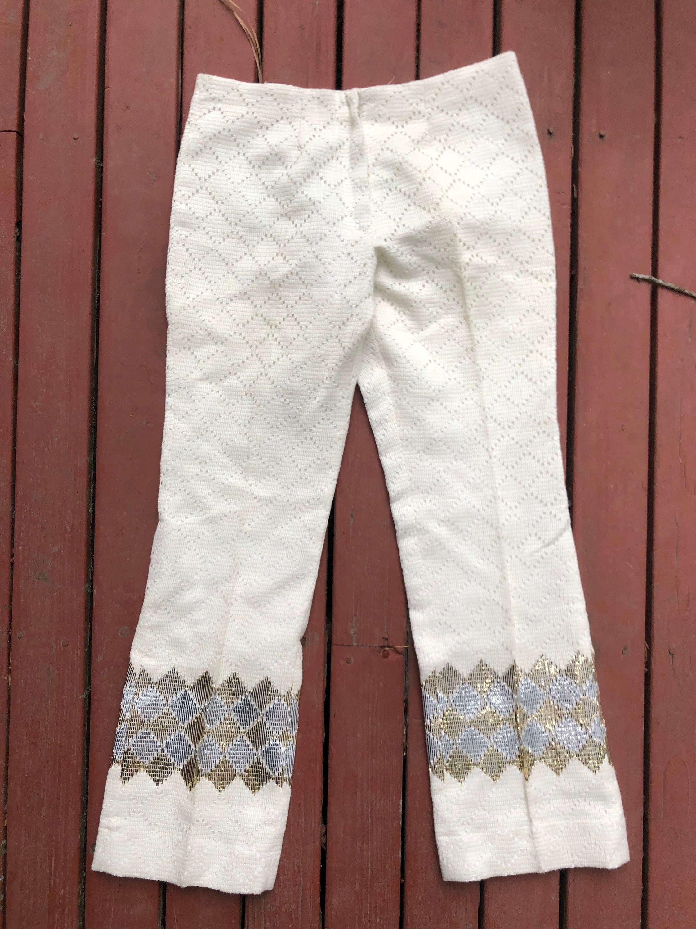 60s Knit White and Gold Foil Top and Pants Suit Set - Etsy UK