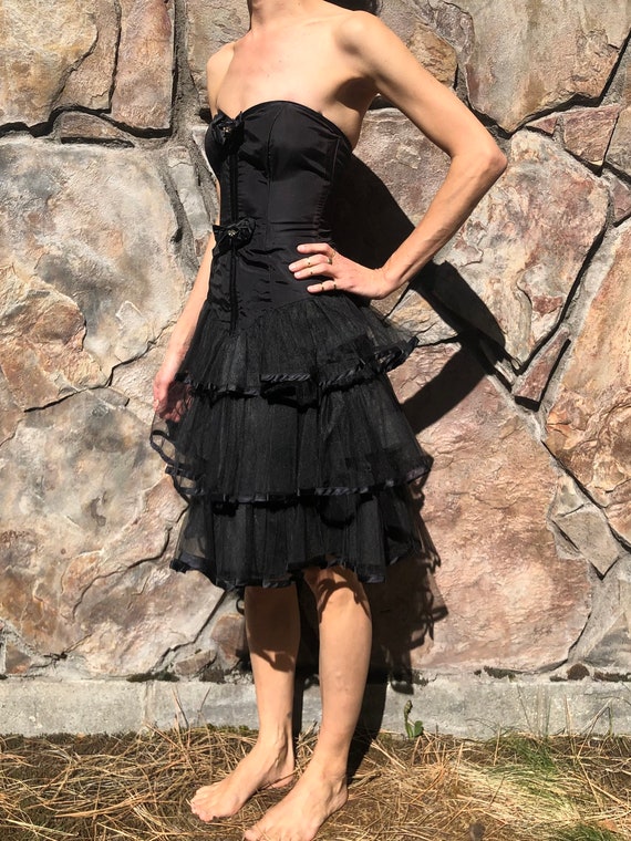 Vintage 80s Black Velvet & Satin GUNNE SAX by JESSICA McCLINTOCK Formal Strapless Dress - 9
