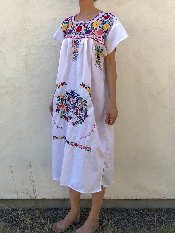 80s Mexican Boho Hand Embroidered Tunic Wedding H… - image 2