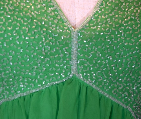 60's Green Chiffon formal Dress with Beaded Bodic… - image 7