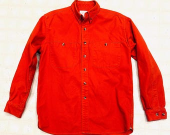 Filson Late 1990s Hunting Shirt//Men's Medium//Tight Weave Cotton//Red-Orange Color//Button-down Collar//Excellent Heavy Duty Work Shirt