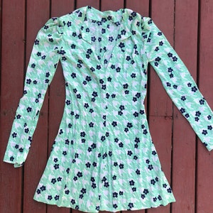 70s Polyester Floral Houndstooth Sexy Fun Mini Dress image 5