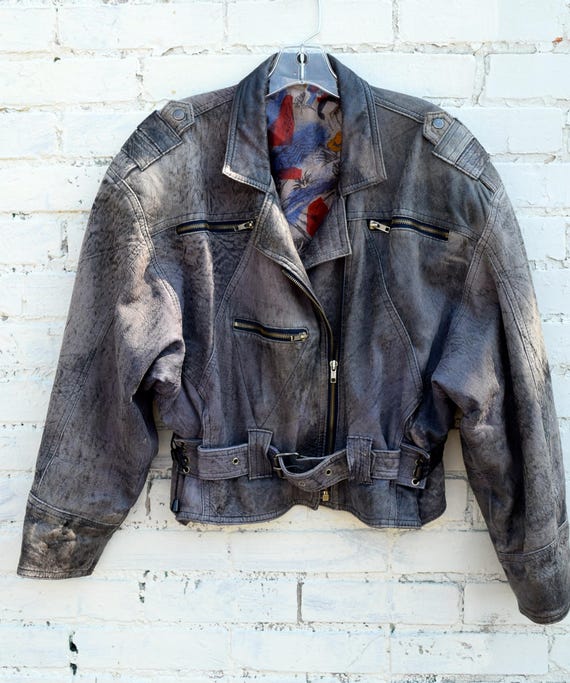 distressed grey leather jacket