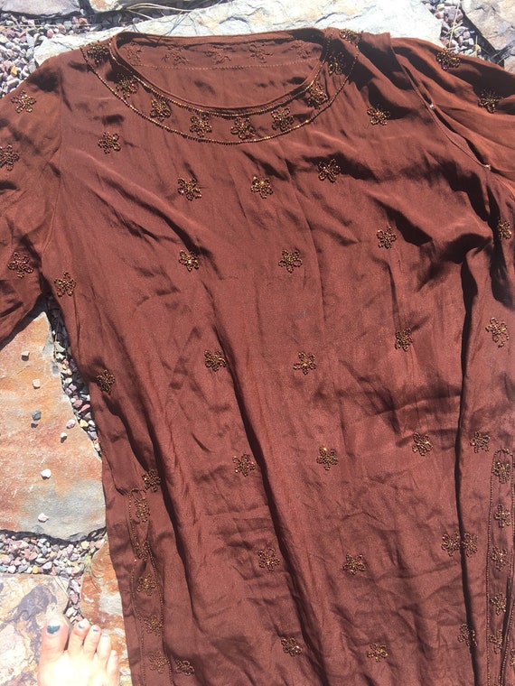 20s silk beaded original flapper dress bronze bea… - image 6