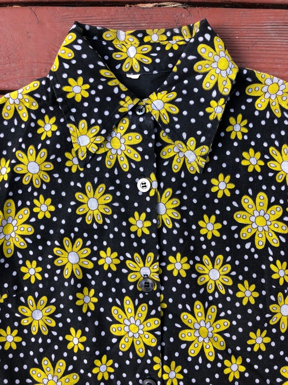 60's Daisy Mod Pop Print Cotton Shirt Mini Dress - image 6