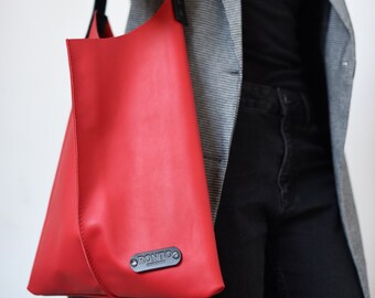 Shoulder bag , leather tote bag , Red bag