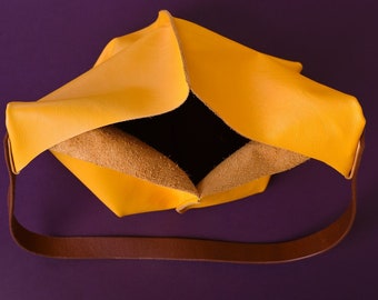 Shoulder bag , leather tote bag , yellow bag