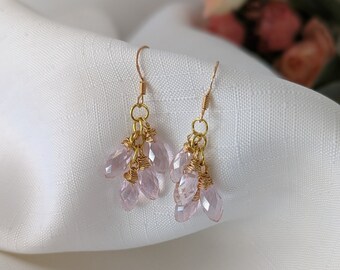 Gold pink earrings, Light Pink, Baby pink earrings, Drop Earrings, Silver Jewellery, Gold crystal earrings UK, Earring jewelry gifts