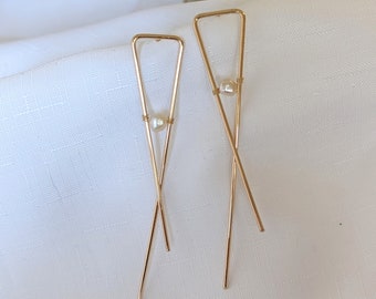 Geo long bar Earrings, Statement earrings, Art Deco Gold Earrings, Art Earrings, Geometric earrings, abstract earrings, Long earrings
