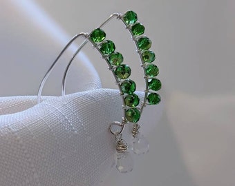 Green earrings, V shaped earrings, Shiny Green Earrings, Crystal Bridal Jewellery, Green crystal earrings UK, Silver jewellery gifts UK