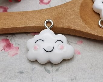 6/20 pezzi di plastica bianco sorriso faccia nuvola ciondolo fascino, gioielli fatti a mano in resina fai da te trovare collana orecchino decorazione accessorio, BP0254 - Italia
