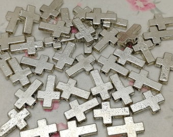 30/100 Pieces Metal cross Bead Charm , Handmade Craft Jewelry Making DIY Pendant Necklace Finding Antique Bronze Silver Color ZM0359