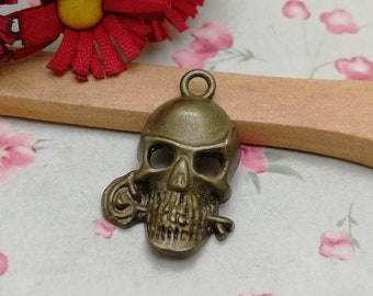 6/20 pièce métal crâne pirate squelette fleur pendentif collier boucle d'oreille porte-clés breloque bijoux bricolage trouver bronze antique couleur argent ZM0680