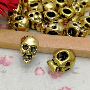 10/50 Pieces Metal skull head pirate skeleton Bead Charm , Antique Gold Color Handmade Craft Jewelry Making DIY Pendant Finding ZM0140