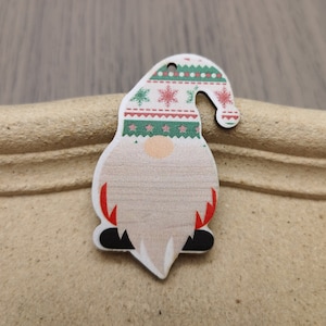 6/20/100 pcs Father Christmas Gnome Dwarf Santa Claus Teardrop Wooden Pendant , Printed Painted Wood Cutout Earring Dangle Drop Charm ZW0165