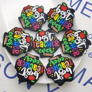 Silicone Bead Best Teacher Ever Focal Bead for Pen Bracelet Necklace Keychain Lanyard , Apple Silicone Bead in Bulk DIY Charm Finding ZS0704