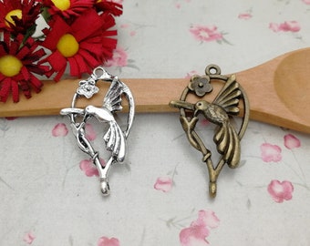 6/20 stuks metalen kolibrie zoemende vogel hanger ketting oorbel sleutelhanger charme handgemaakte sieraden vinden antiek brons zilver kleur ZM0163