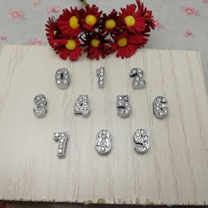 10/100 Pieces Silver Color Imitate Diamond Crystal Rhinestone Slider Uppercase Arabic Numerals Number Bead Charm Jewelry DIY Finding ZM0659