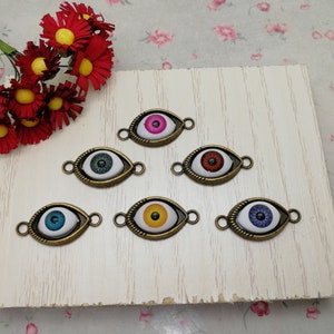 6/20 Pieces Metal eye Pendant Charm Mix Color Plastic eyeball , Antique Bronze Color Necklace Earring Keychain Jewelry DIY Finding ZM0322