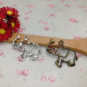 6/20 Pieces Metal elephant Pendant Necklace Earring Keychain Charm , Handmade Jewelry Making DIY Finding Antique Bronze Silver Color ZM0039