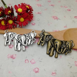 6/20 Pieces Metal elephant Pendant Necklace Earring Keychain Charm , Handmade Jewelry Making DIY Finding Antique Bronze Silver Color ZM0040