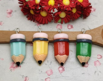 6/20 pieces plastic pencil pendant charm , resin handmade craft jewelry making DIY finding necklace earring drop decoration accessory ZP0505