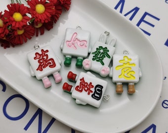 6/20 piezas de plástico mahjong colgante encanto, resina hecha a mano joyería artesanal haciendo DIY encontrar collar pendiente decoración accesorio, ZP1120