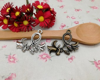 6/20 Pieces Metal flower floral blossom Pendant Necklace Earring Keychain Charm Handmade Jewelry Finding Antique Bronze Silver Color ZM0299