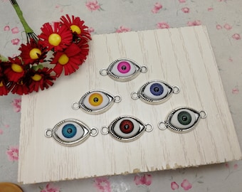 6/20 Pieces Metal eye Pendant Charm Mix Color Plastic eyeball , Antique Silver Color Necklace Earring Keychain Jewelry DIY Finding ZM0323