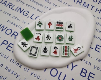 6/20 piezas de plástico mahjong colgante encanto, joyería artesanal hecha a mano de resina que hace DIY encontrar collar pendiente accesorio de decoración, ZP0999