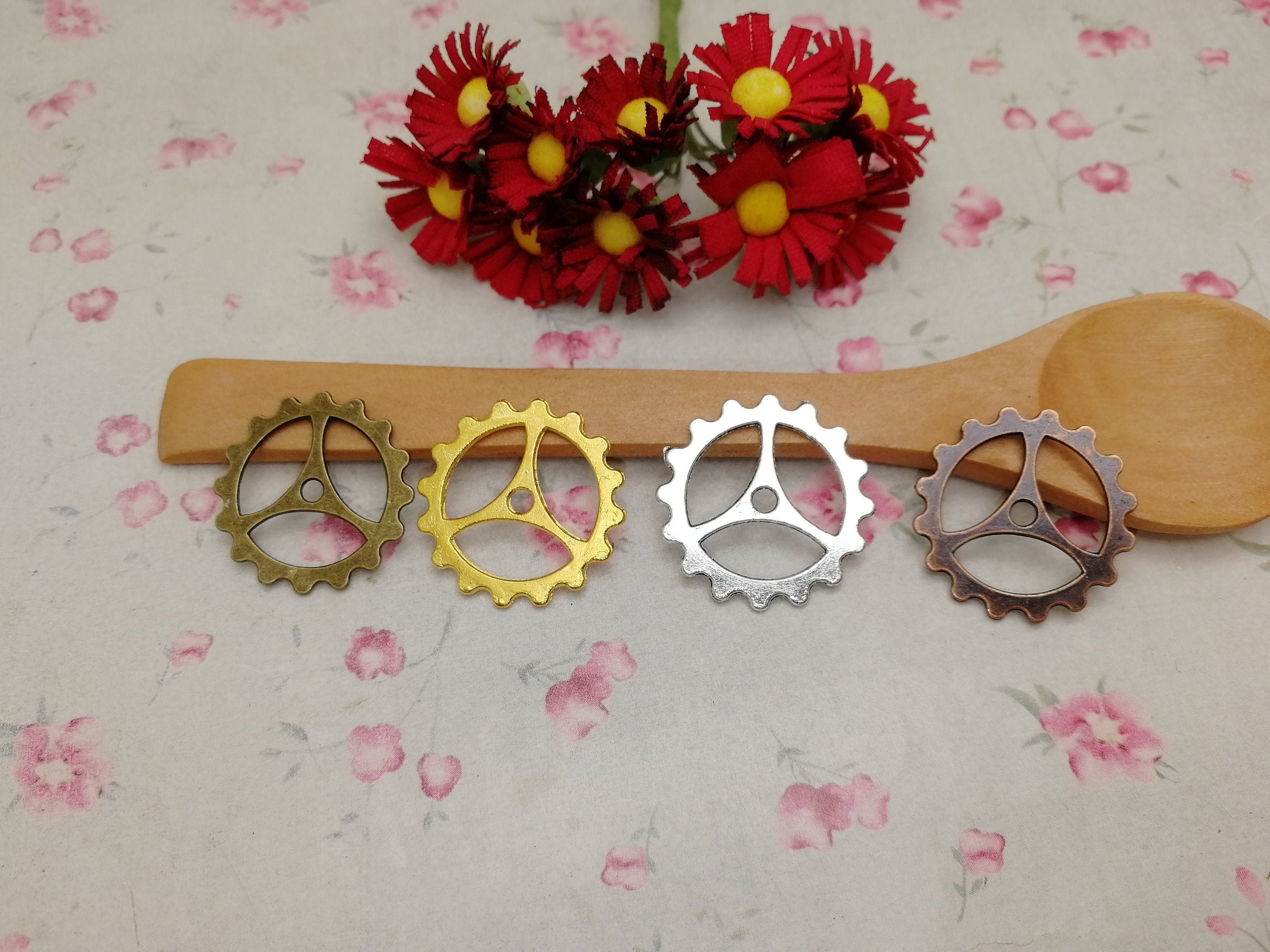 6/20 Pieces Metal Gear Wheel Pendant Necklace Earring