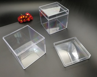 2 Stück 80x80x80mm quadratische Form klare PS Kunststoff Box, Schmuck Perle Ohrring Werkzeug Hochzeit Party Geschenk Display Lagerung Acrylharz, ZB0104