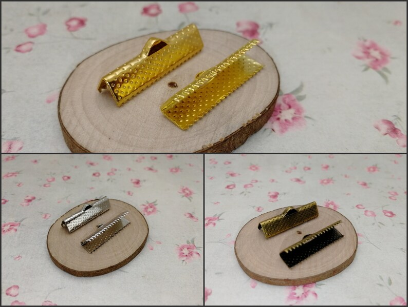 gold silver antique bronze color option 1000pcs 25mm width fold over crimp fastener clip jewelry finding cord end cap bar clasp ZF10