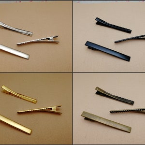 10/100 pieces 76 mm length metal flat alligator clip head hair clip accessory blank hair pin , gold silver black antique bronze color ZH0094