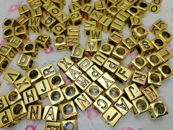 Bead, Metal - Alphabet Square 7mm Bead, Metal - Alphabet Square 7mm