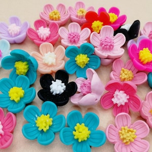 10/50 pieces plastic flower floral flat back cabochon charm , mix color resin flatback cab decoration jewelry bead pendant finding , ZP0062