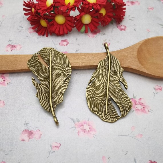 新入荷✨ロングリーフチャーム E24296 6/20 Pieces Metal Feather Leaf Foliage Pendant Necklace